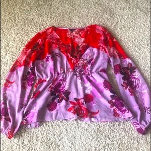 Express Floral Long Sleeve Blouse Sz L